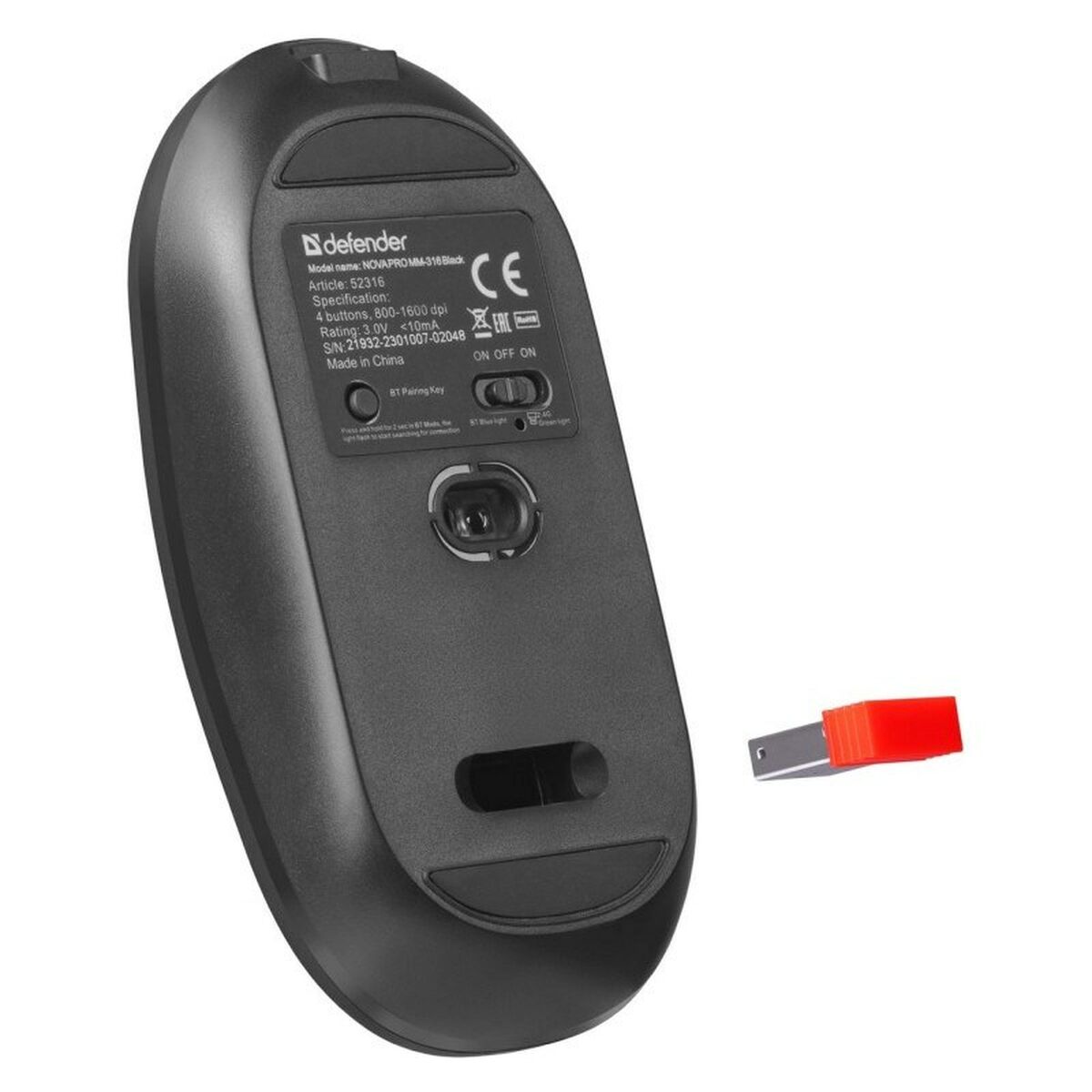 Wireless Bluetooth Mouse Defender MM-316 Black 1600 dpi