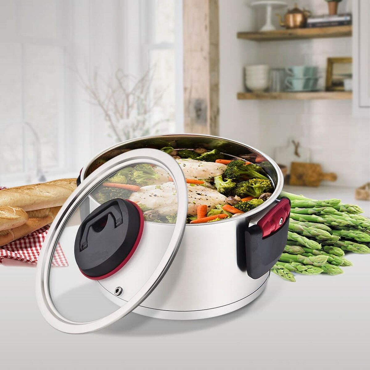 Casserole with Lid Feel Maestro  MR-3530-20 Red Black Steel Stainless steel Plastic  20 cm 3,2 L