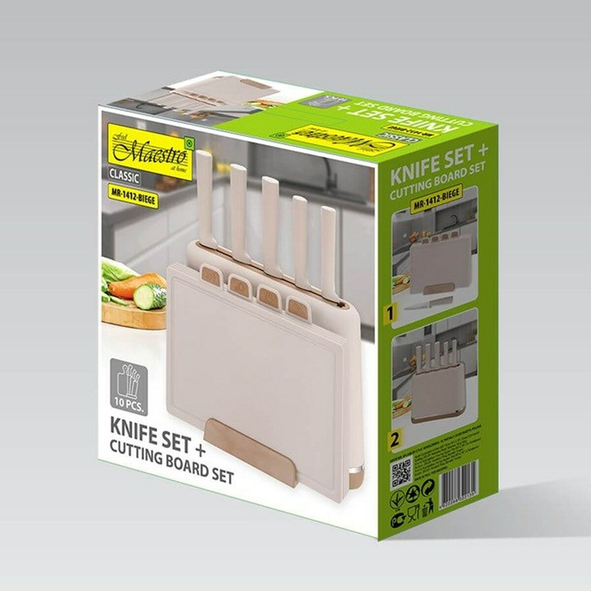 Set of Kitchen Knives and Stand Feel Maestro MR-1412-BEIGE
