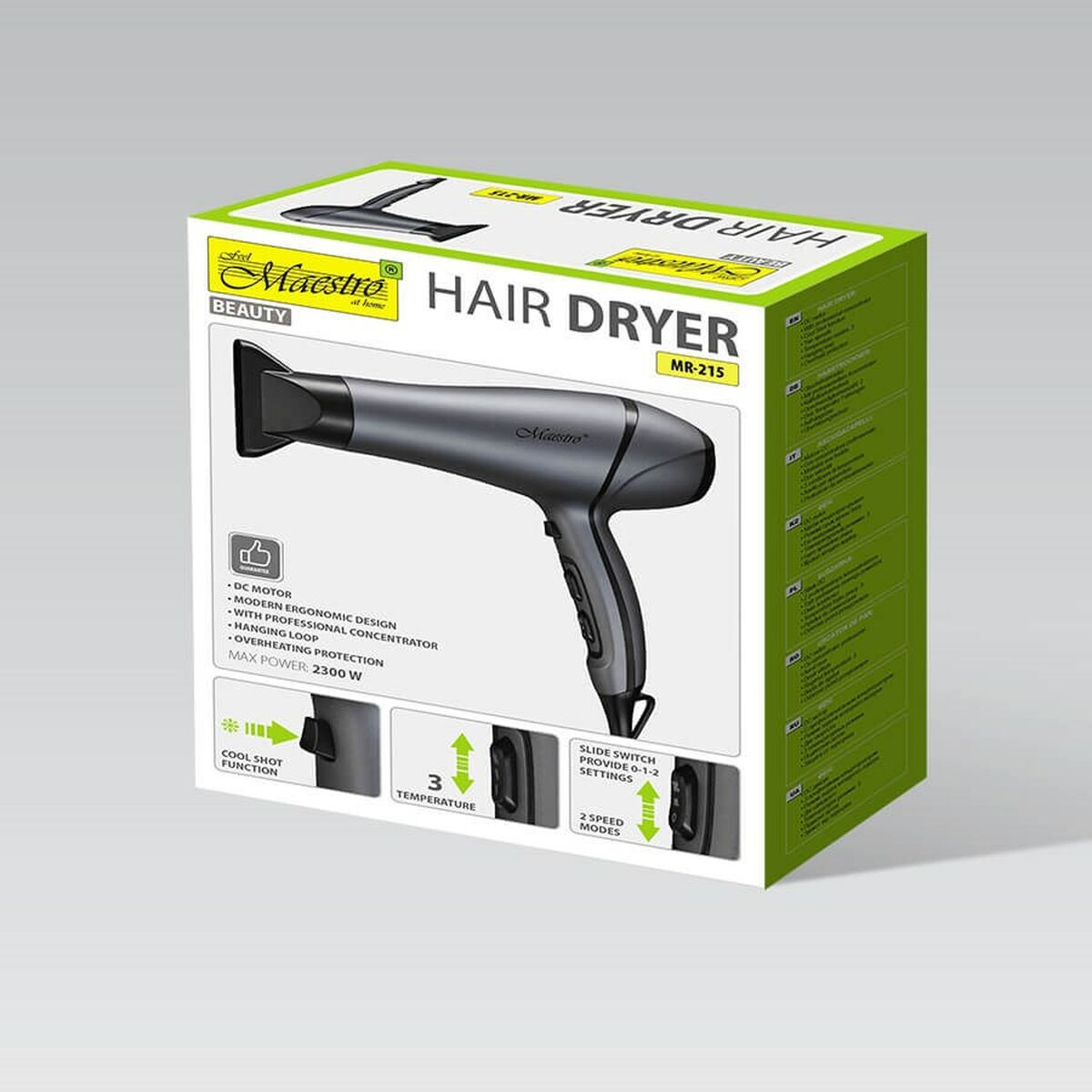 Hairdryer Feel Maestro MR-215 Black Graphite 2300 W