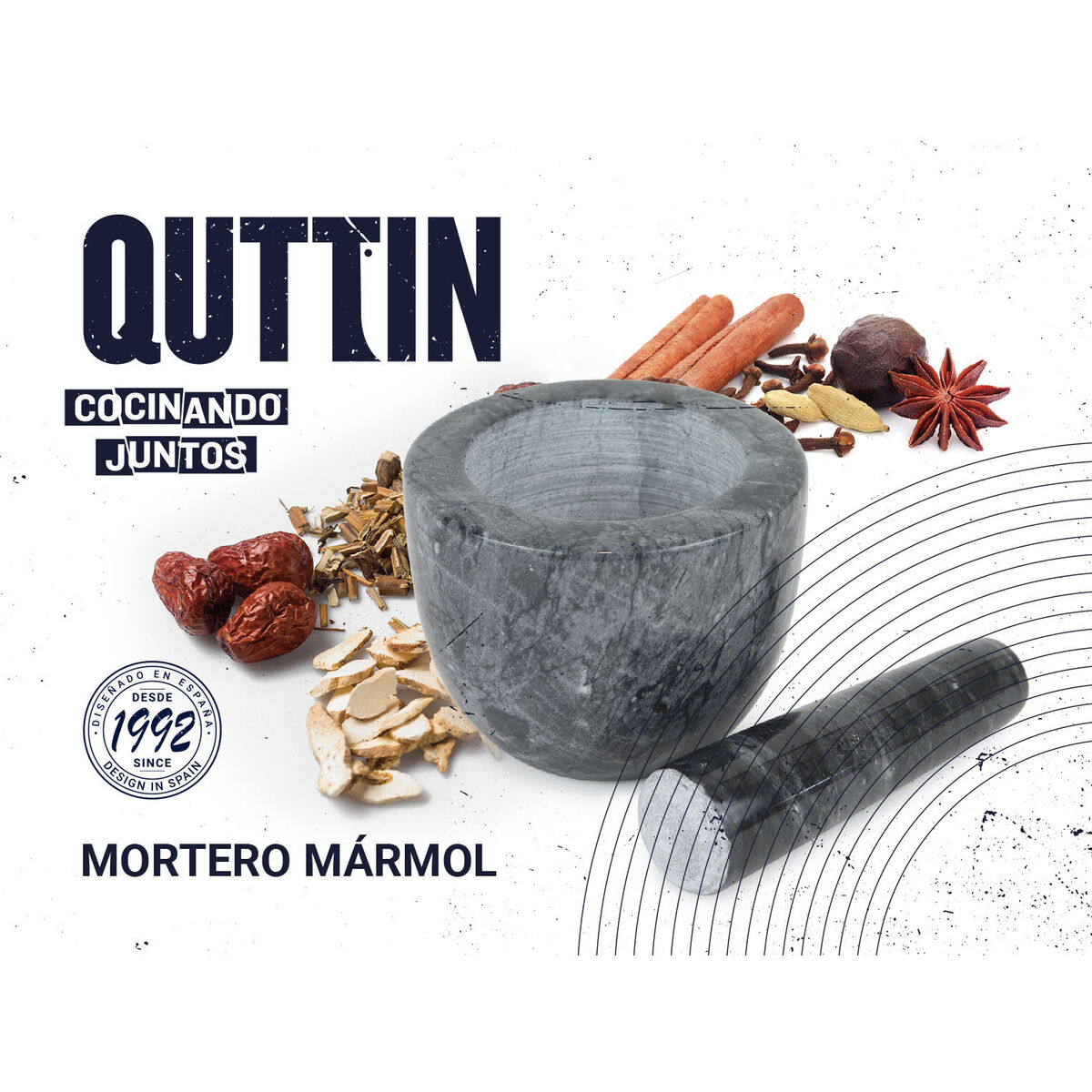 Mortar and pestle Quttin Granite 10 x 10 x 8 cm (12 Units)