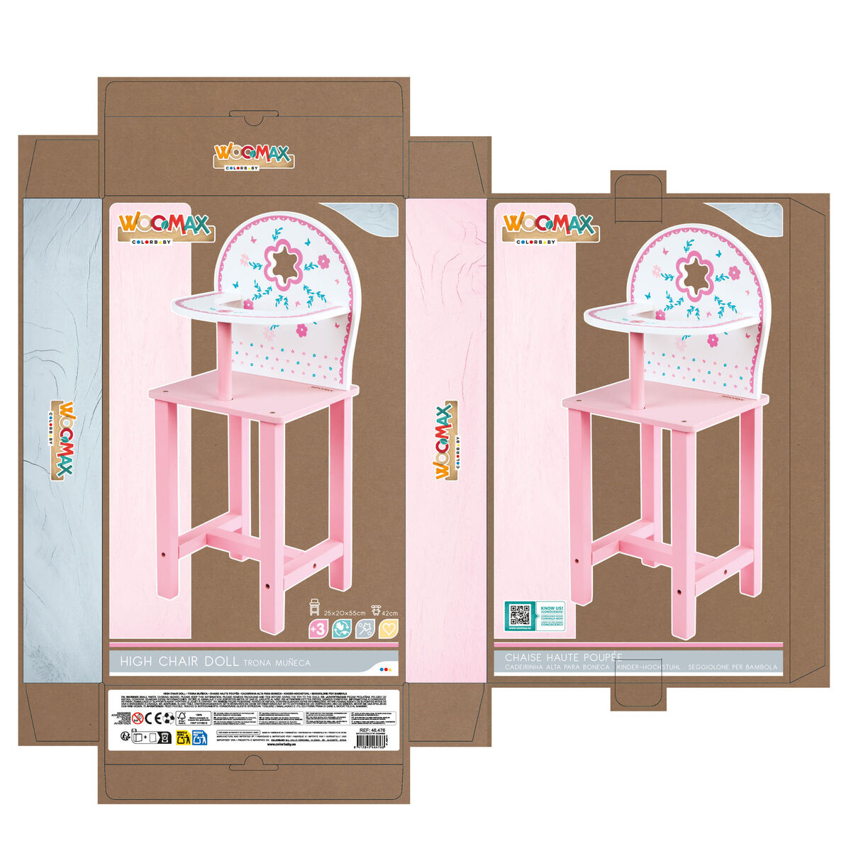 Highchair Woomax 25 x 55 x 20 cm Dolls White Pink 2 Units