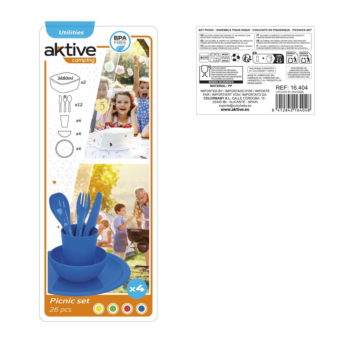 Picnic set Aktive 22,5 x 1,5 x 22,5 cm polypropylene (4 Units)