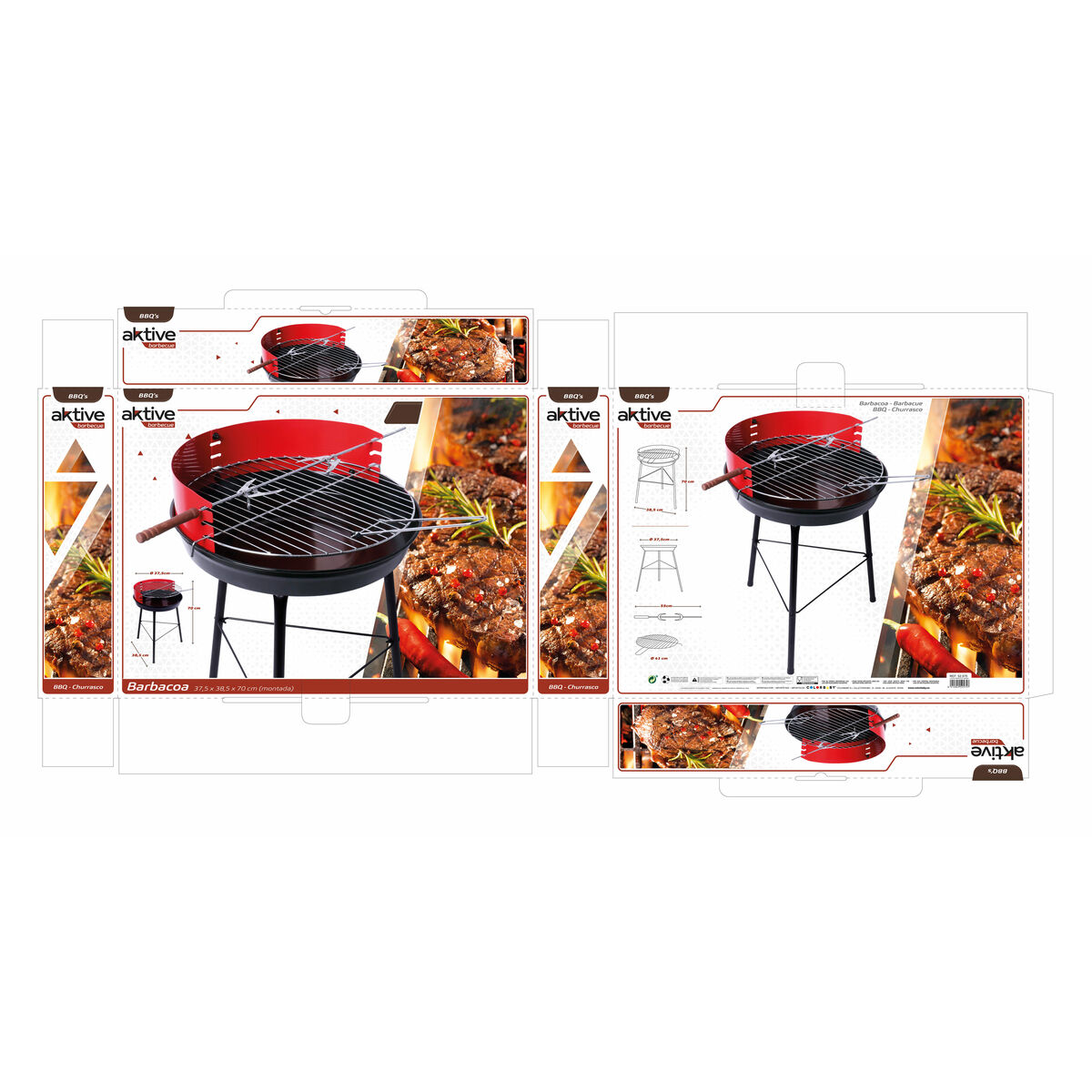 Barbecue Portable Aktive Wood Iron 37,5 x 70 x 38,5 cm (4 Units) Red