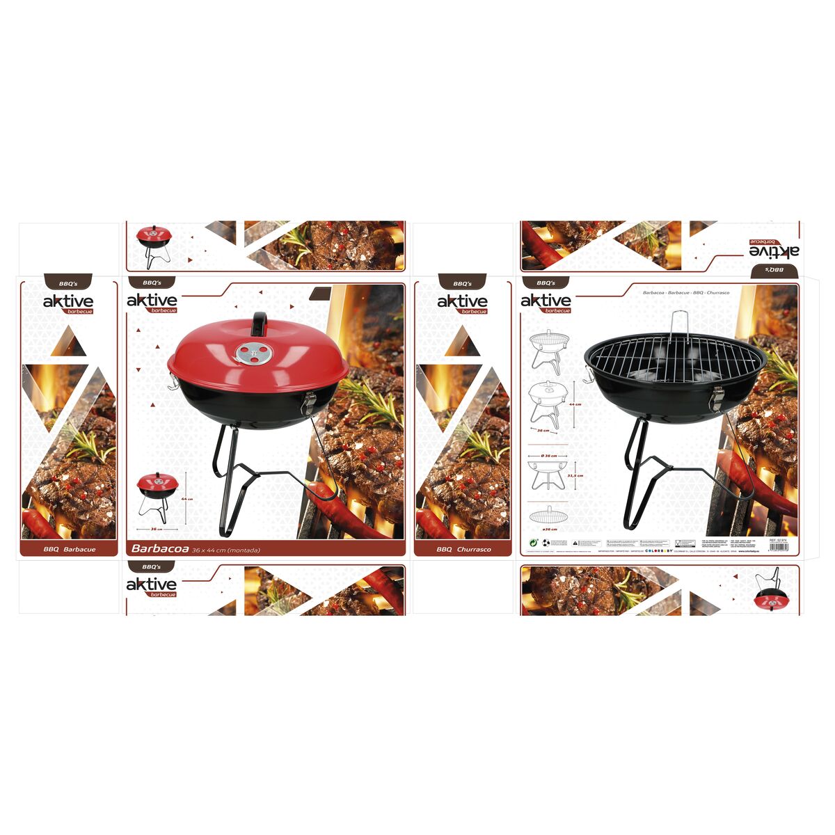 Barbecue Portable Aktive Enamelled Metal  36 cm 36 x 44 x 36 cm (4 Units) Red