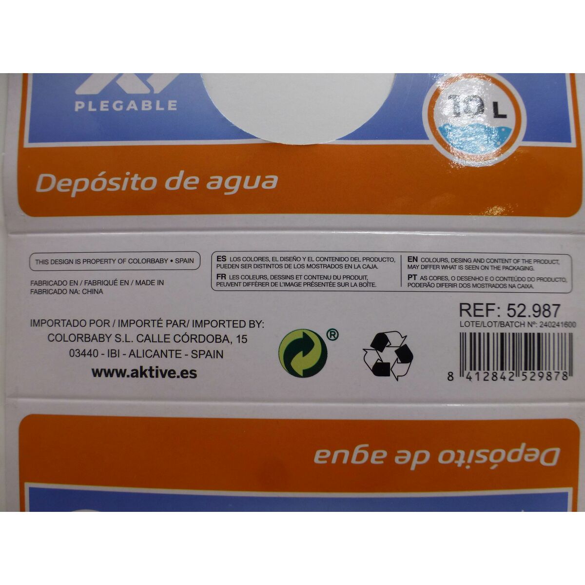 Water bottle Aktive Polyethylene 10 L 22 x 26 x 22 cm (12 Units)