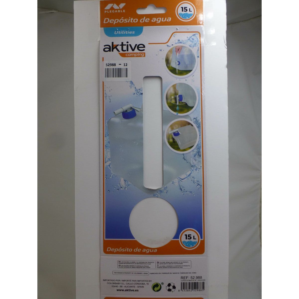 Water bottle Aktive Polyethylene 15 L 24 x 28 x 24 cm (12 Units)