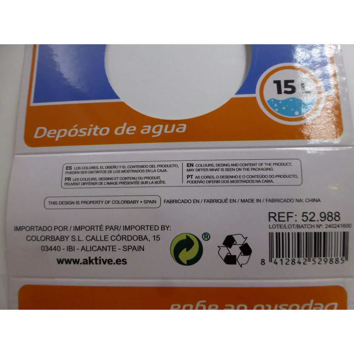 Water bottle Aktive Polyethylene 15 L 24 x 28 x 24 cm (12 Units)