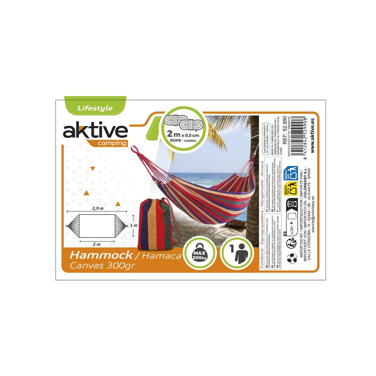 Hammock Aktive Orange 200 x 0,4 x 100 cm (6 Units)