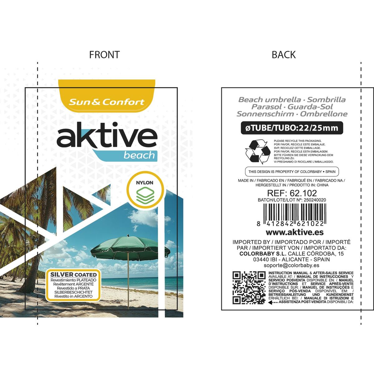 Sunshade Aktive Aluminium Polyester 170T 200 x 203,5 x 200 cm (6 Units)