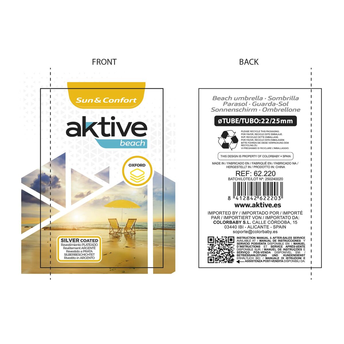 Sunshade Aktive Multicolour Steel 180 x 185 x 180 cm (12 Units)