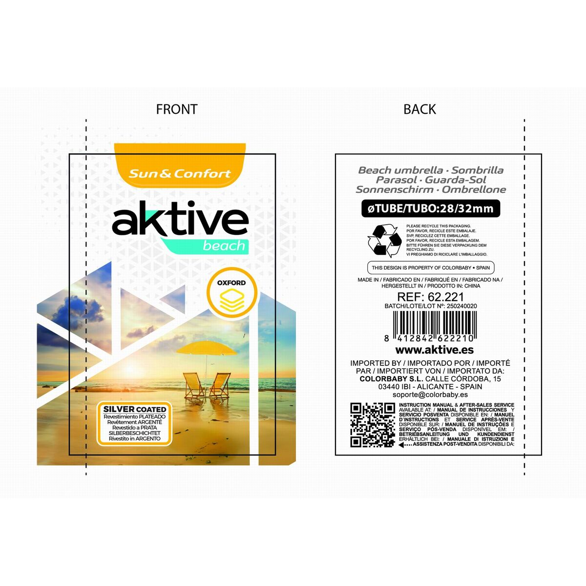 Sunshade Aktive Multicolour 200 x 203 x 200 cm Steel (6 Units)