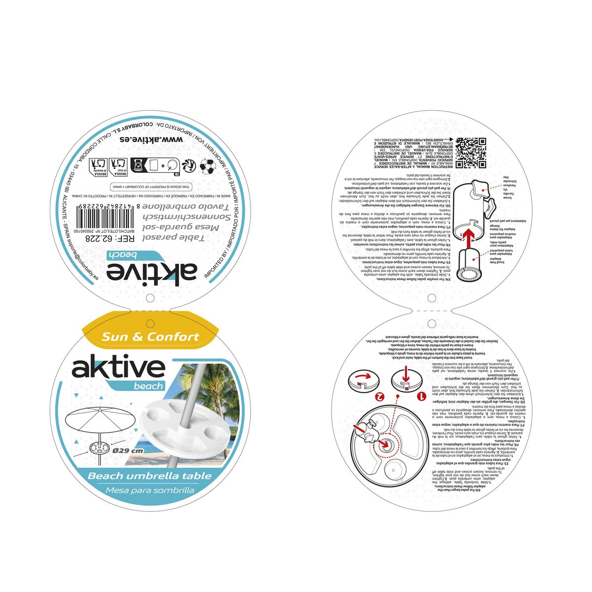 Beach Umbrella Cup Holder Aktive 29,5 x 8 x 29,5 cm Sunshade (12 Units)