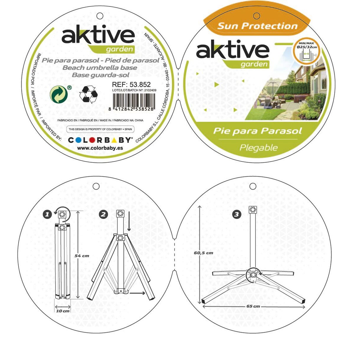 Base for beach umbrella Aktive White Metal 65 x 60,5 x 65 cm (6 Units)