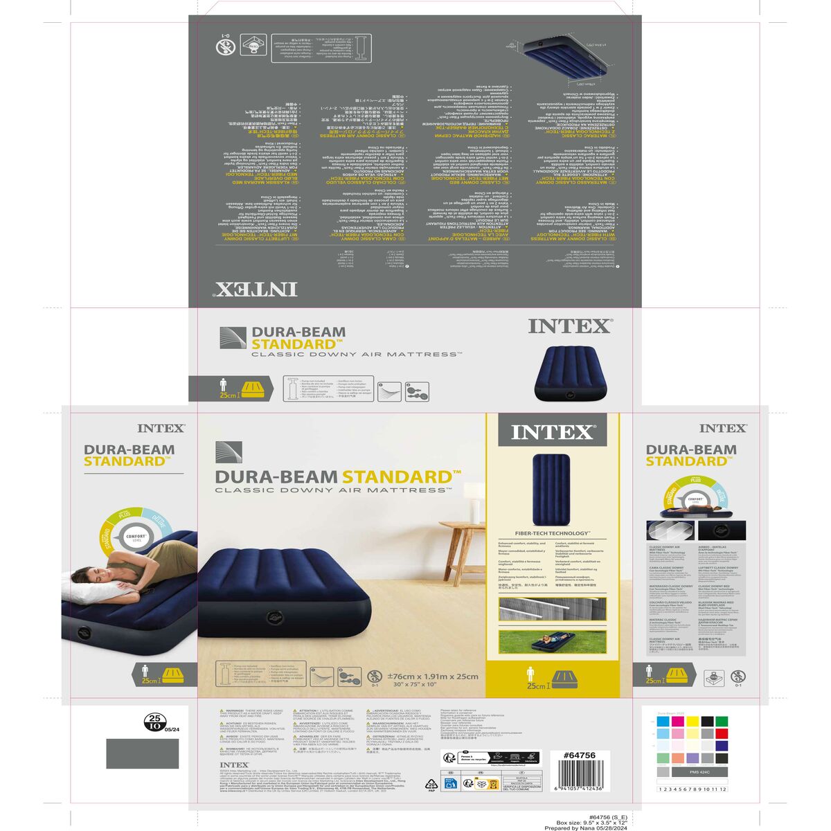 Air Bed Intex CLASSIC DOWNY 76 x 25 x 191 cm (6 Units)