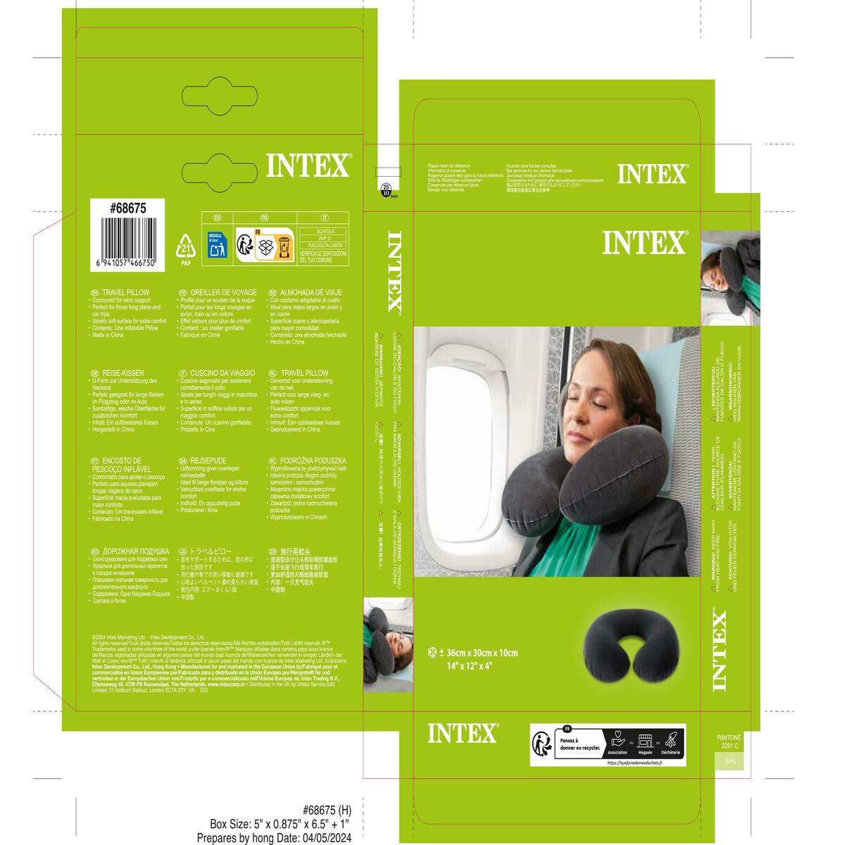 Travel pillow Intex Grey 36 x 10 x 30 cm (36 Units)