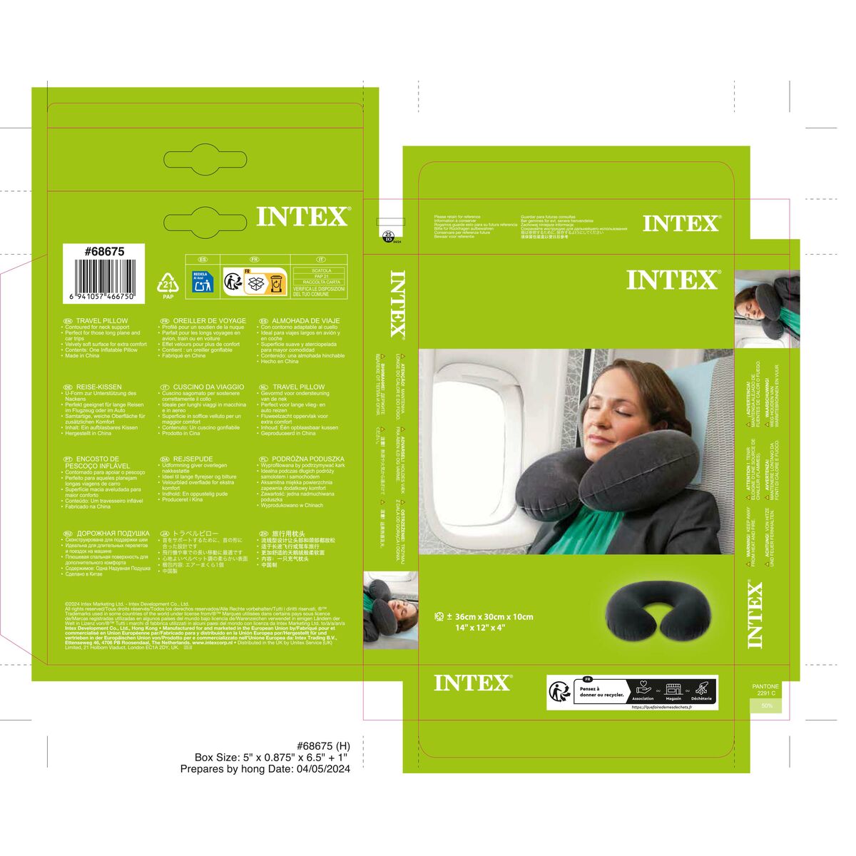 Travel pillow Intex Grey 36 x 10 x 30 cm (36 Units)