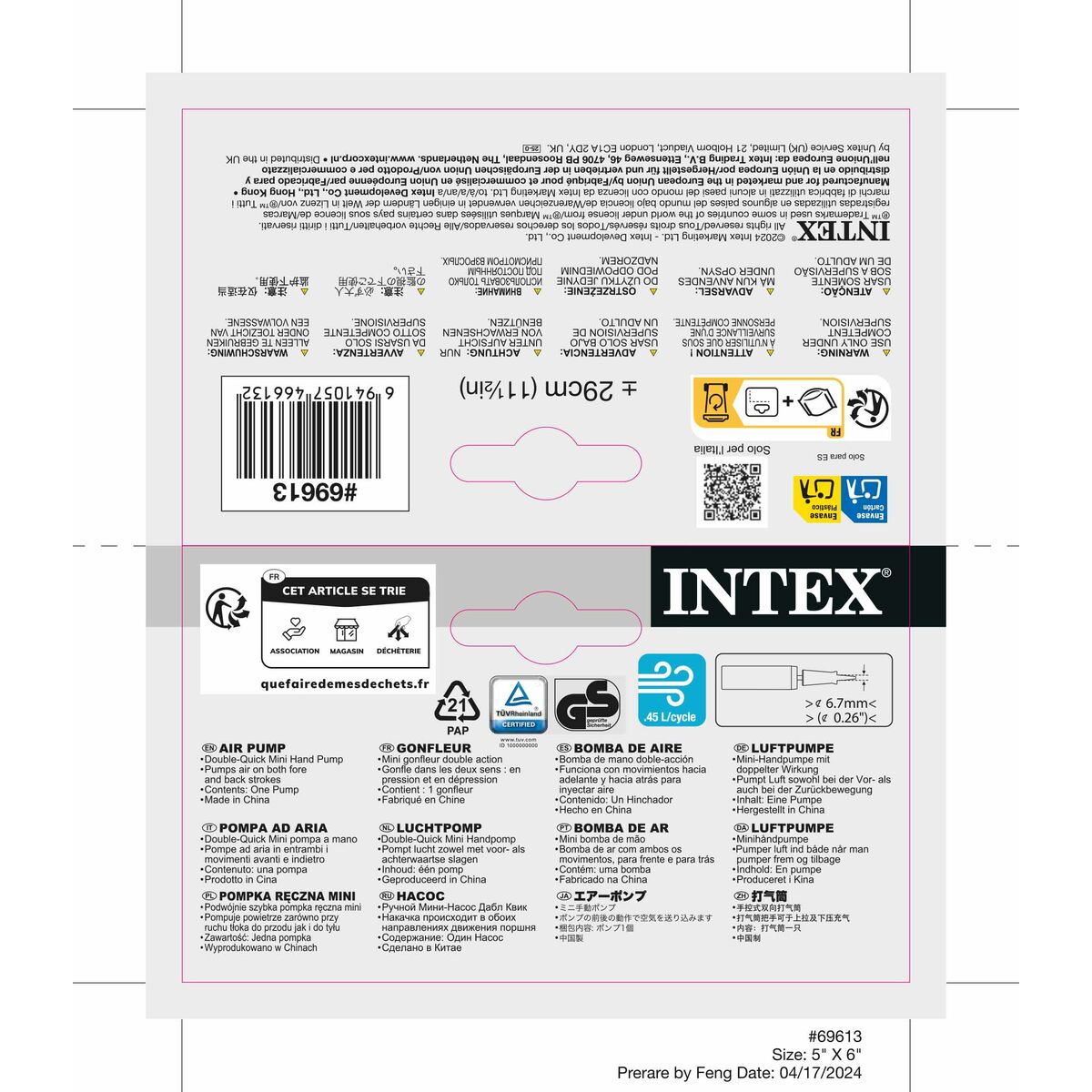 Air pump Intex Mini (24 Units)