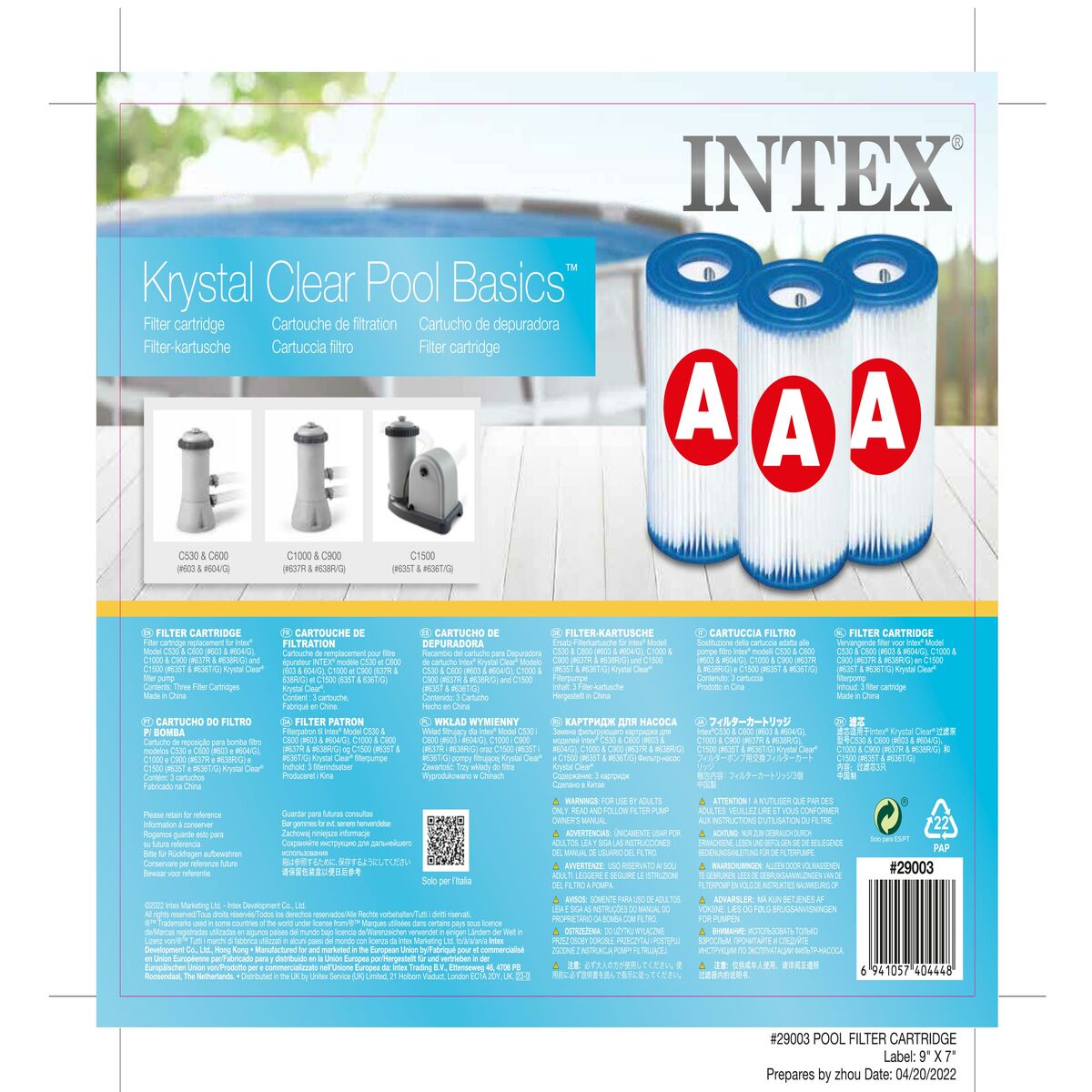 Replacement cartridges Intex Type A (3 Units) (6 Units)