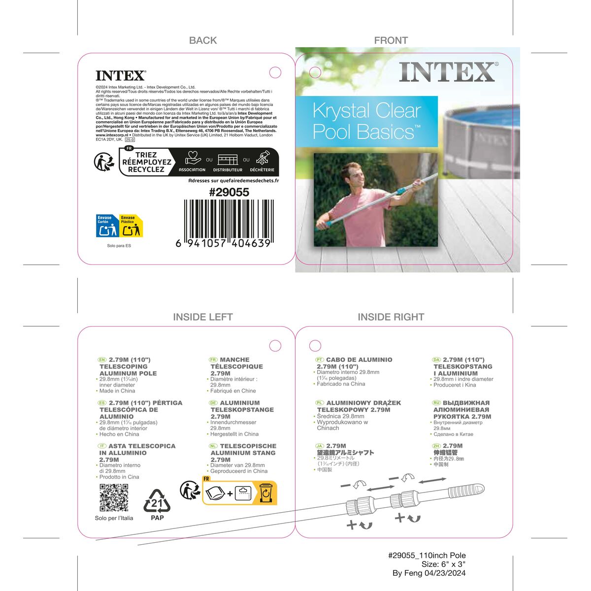 Telescopic Handle Intex 3 x 279 x 3 cm (24 Units)