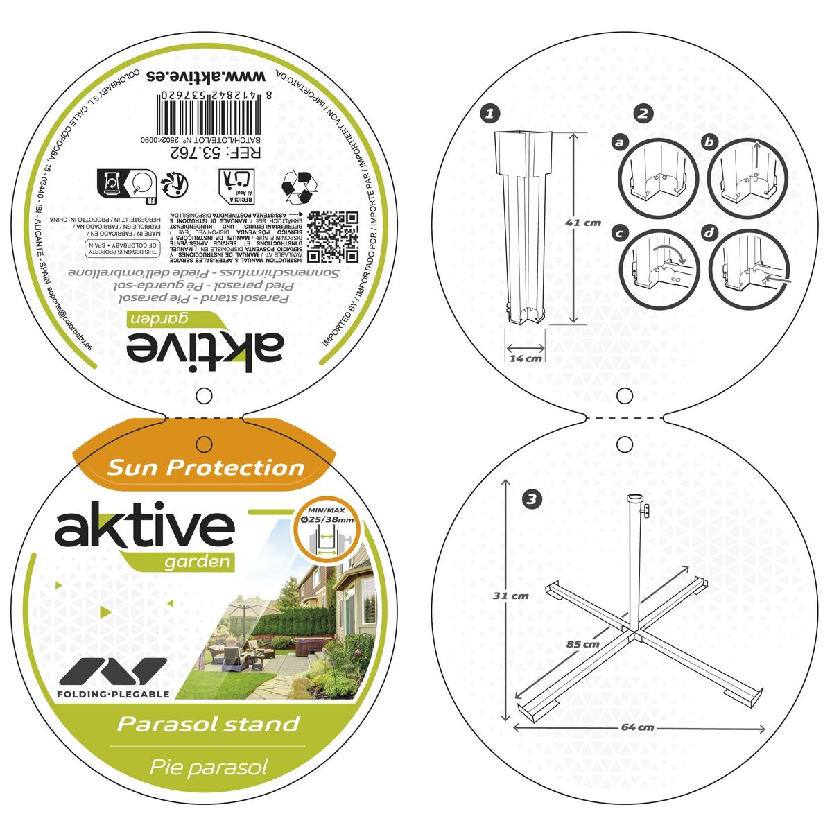 Base for beach umbrella Aktive White Plastic Sponge EPS 85 x 31 x 85 cm (4 Units)