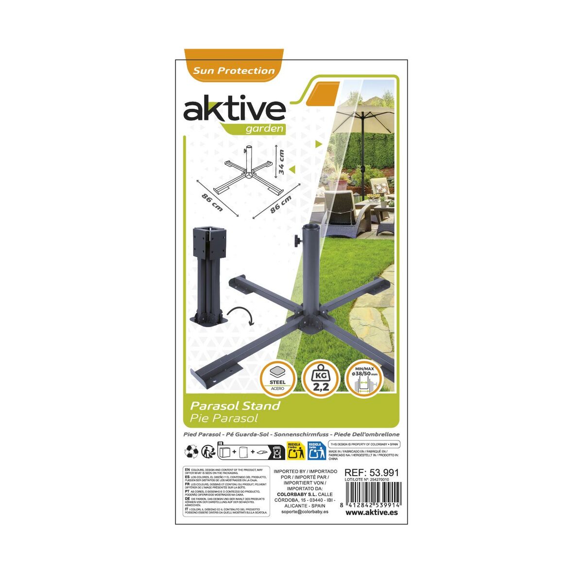 Base for beach umbrella Aktive 86 x 34 x 86 cm Black Metal (2 Units)