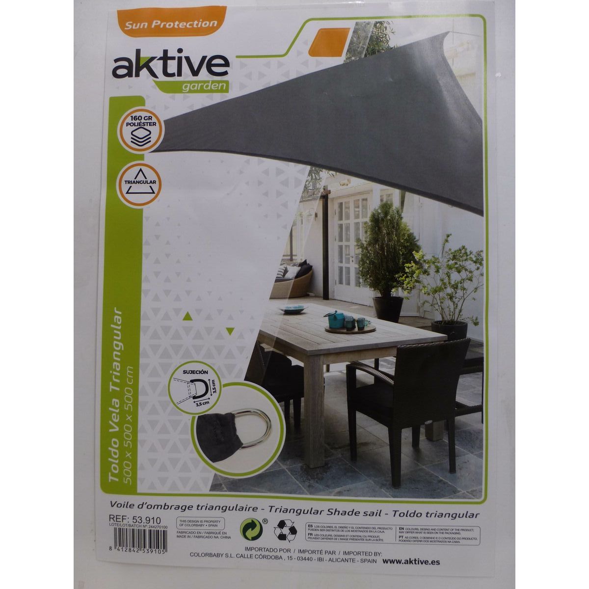 Shade Sail Aktive Grey 500 x 0,5 x 500 cm Triangular (4 Units)