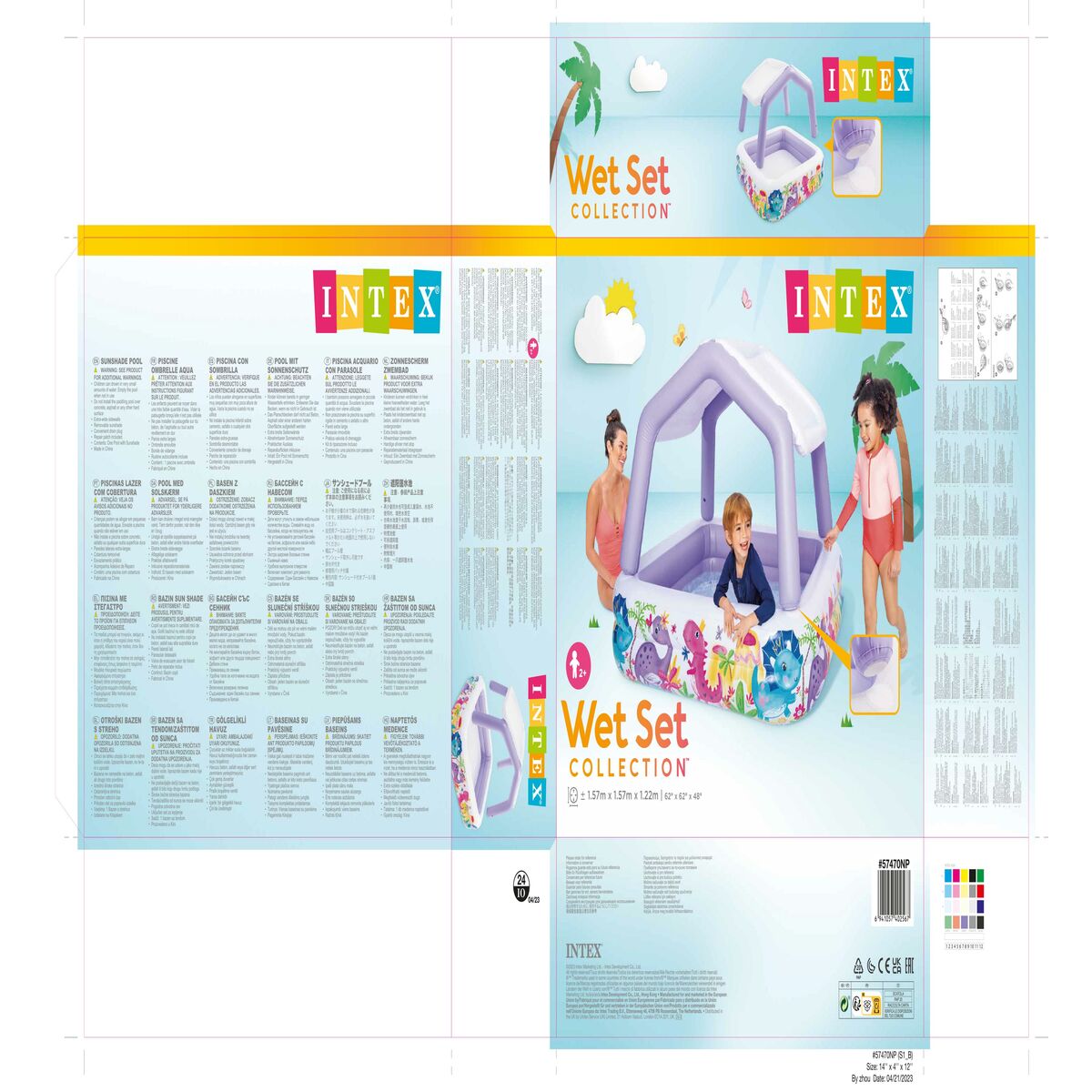 Inflatable Paddling Pool for Children Intex Awning 295 L 157 x 122 x 157 cm (3 Units)