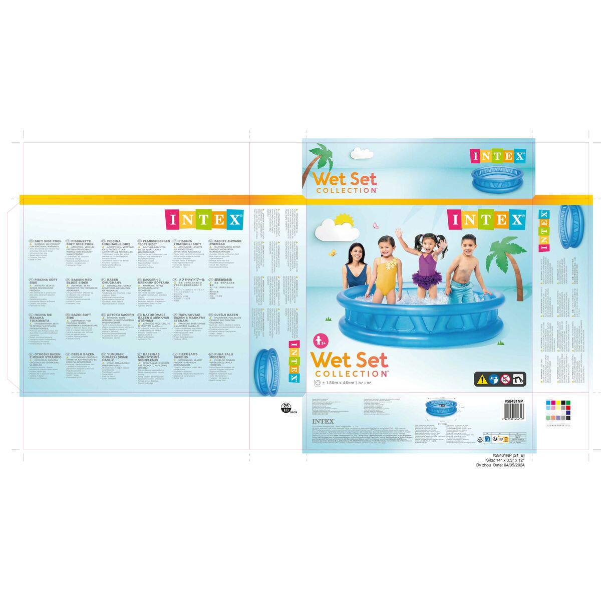 Inflatable Paddling Pool for Children Intex Blue Circular 790 L 188 x 46 x 188 cm (3 Units)