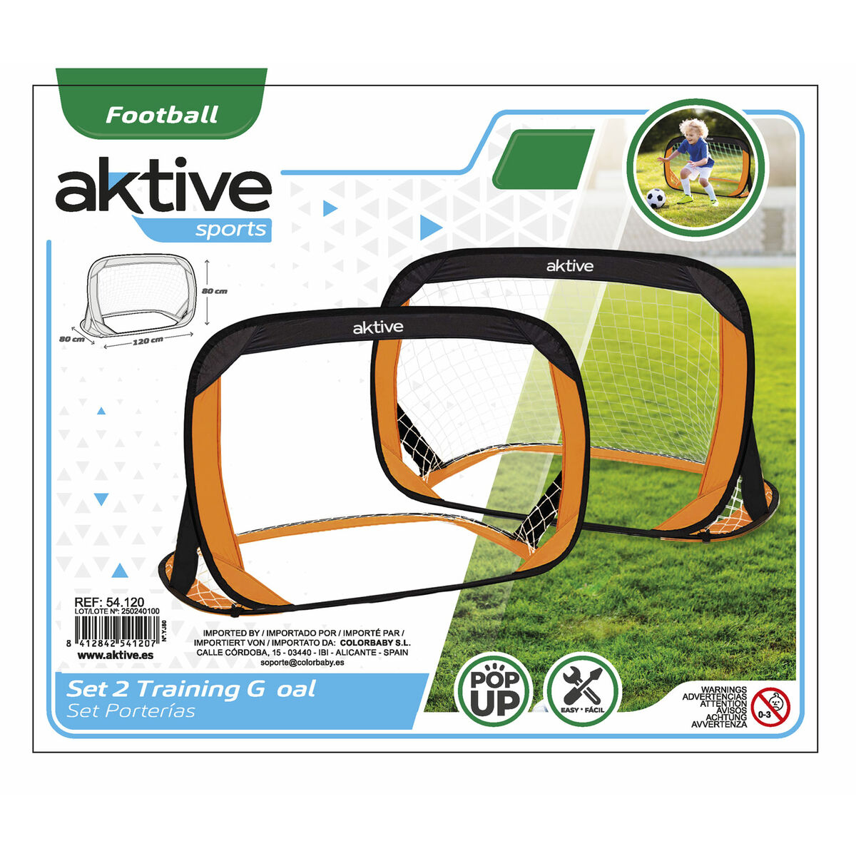 Set of 2 football goals Aktive 120 x 80 x 80 cm (2 Units)