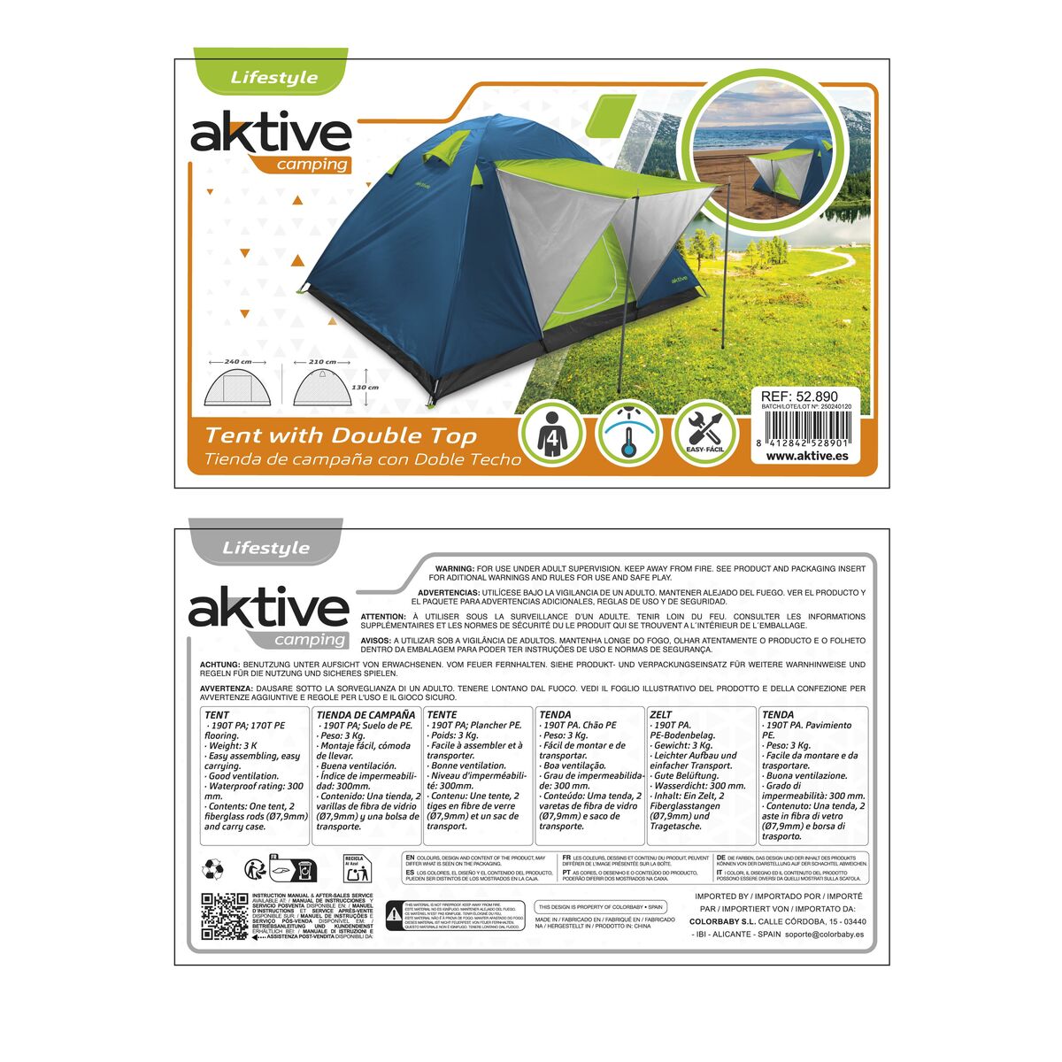 Tent Aktive Awning 240 x 130 x 210 cm (2 Units)