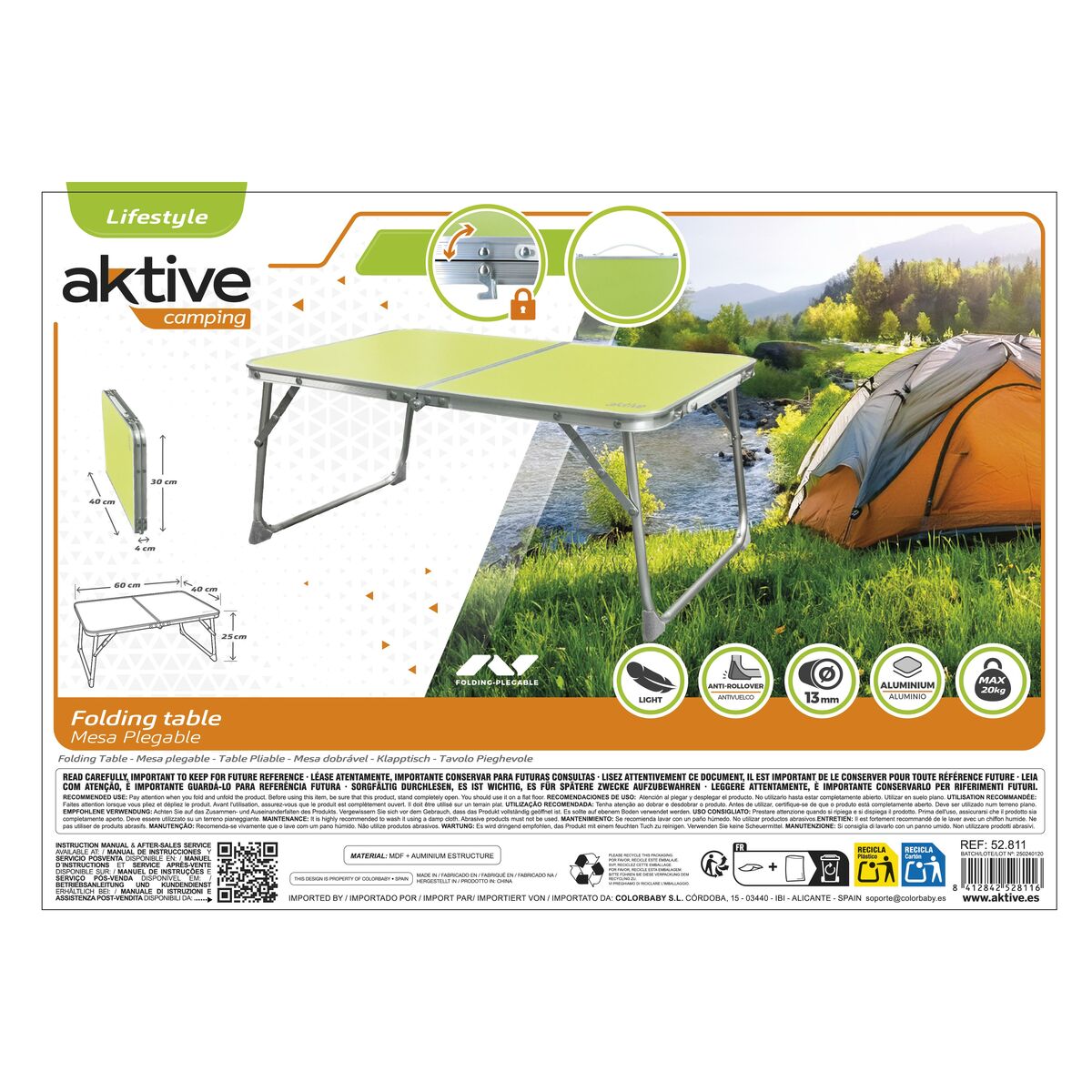 Folding Table Aktive Pistachio 60 x 25 x 40 cm (4 Units)