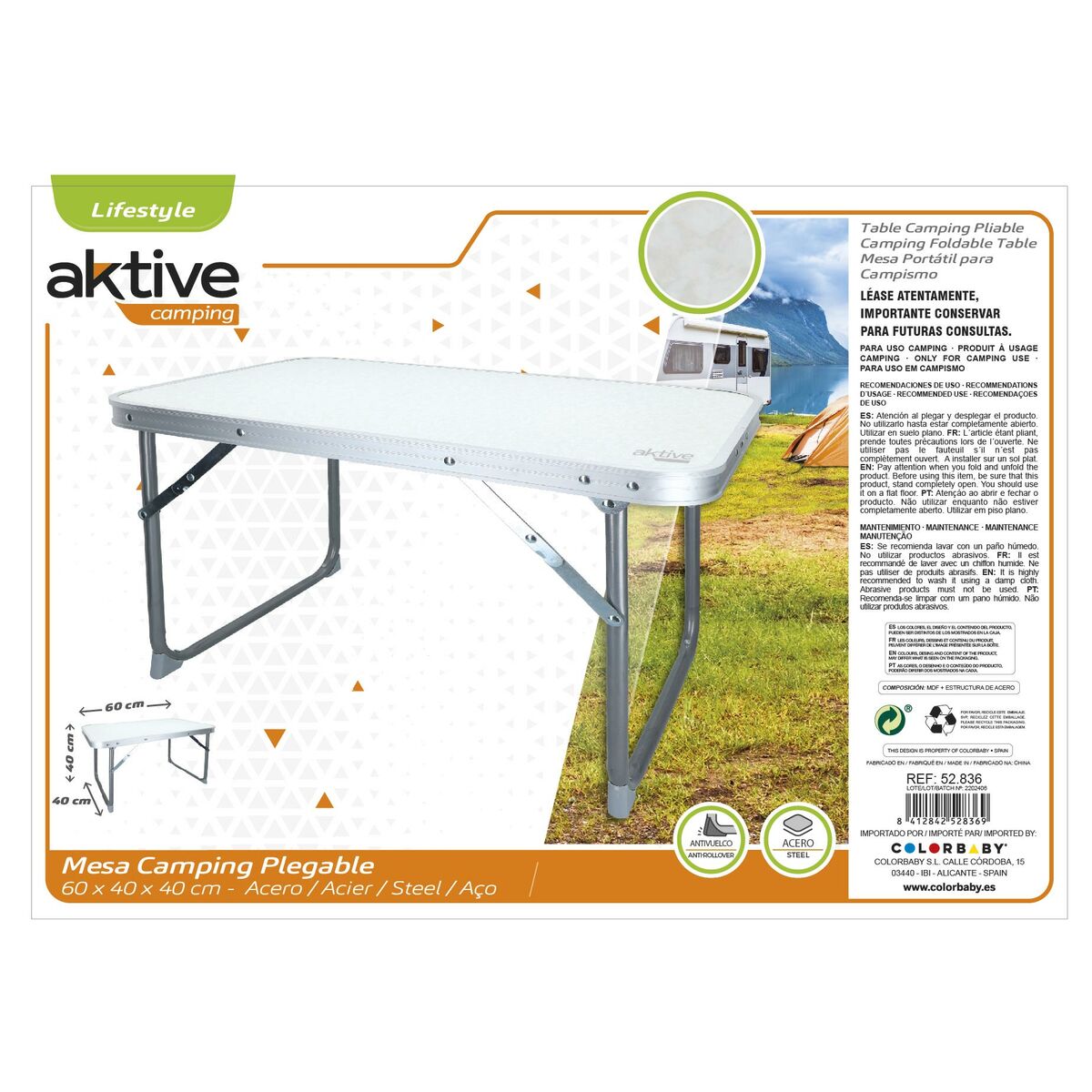 Folding Table Aktive White 60 x 40 x 40 cm (4 Units)