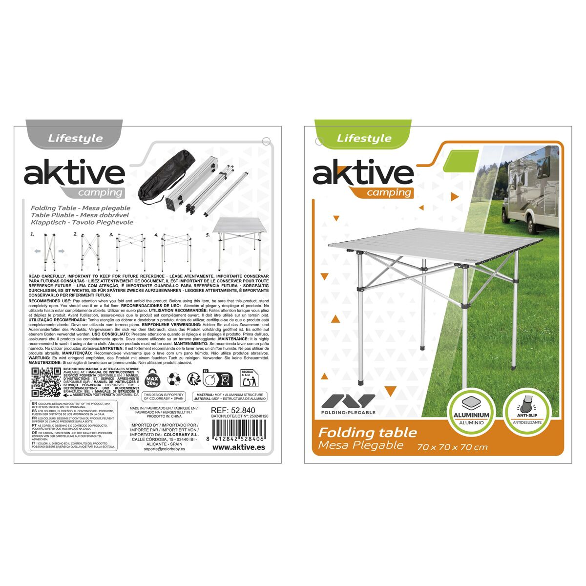 Folding Table Aktive Silver Aluminium 70 x 70 x 70 cm (4 Units)