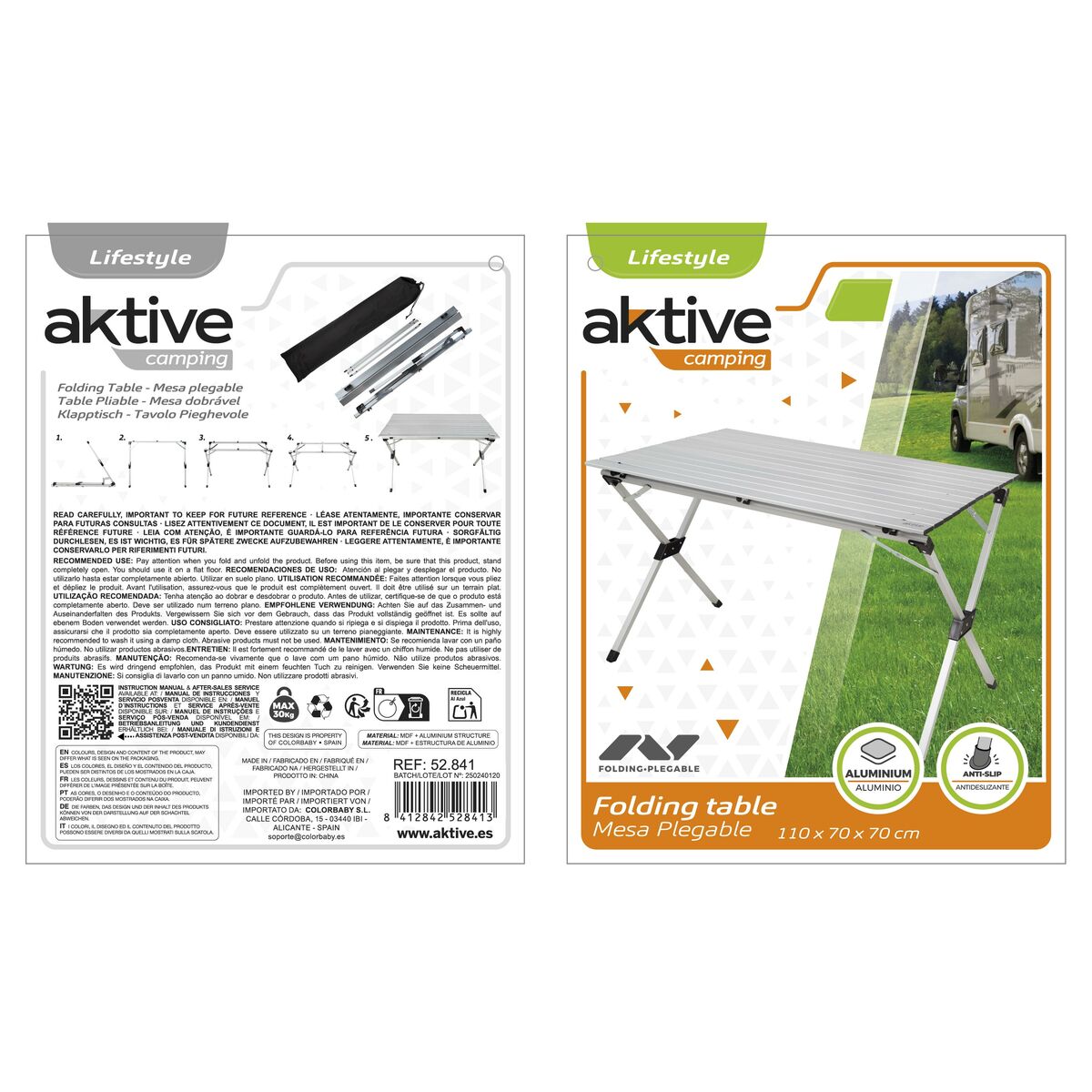 Folding Table Aktive Silver Aluminium 110 x 70 x 70 cm (4 Units)