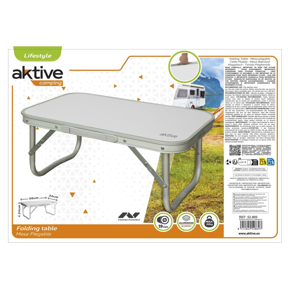 Folding Table Aktive Light mauve 56 x 24 x 34 cm (6 Units)