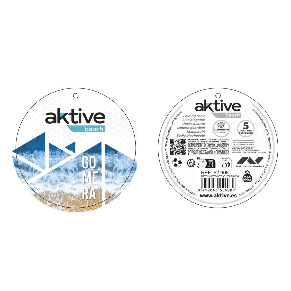 Folding Chair with Headrest Aktive Gomera Blue 48 x 84 x 46 cm (2 Units)