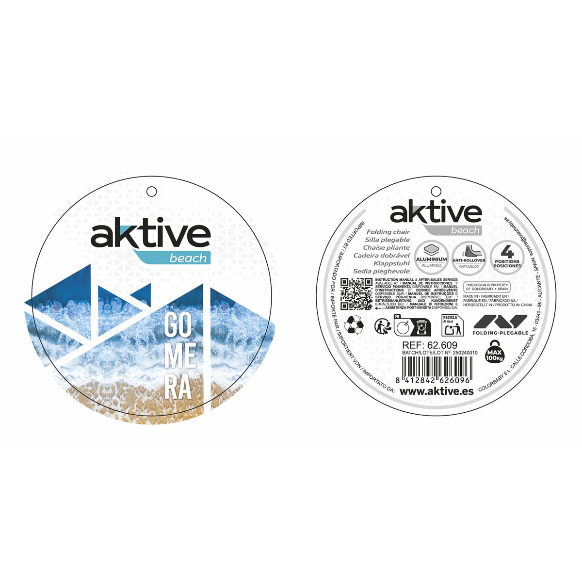 Folding Chair with Headrest Aktive Gomera Blue 51 x 76 x 45 cm (2 Units)