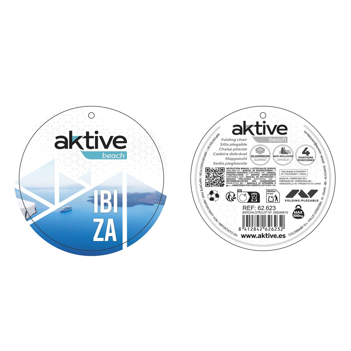 Folding Chair with Headrest Aktive Ibiza Beige 51 x 76 x 45 cm (2 Units)