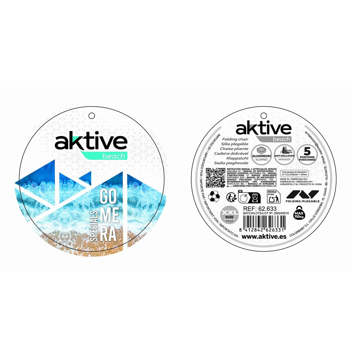 Folding Chair with Headrest Aktive Blue 55 x 86 x 66 cm (2 Units)