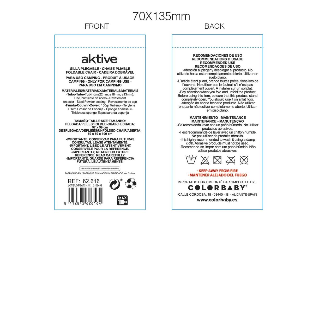 Sun-lounger Aktive White Navy Blue Reclining Striped 147 x 70 x 48 cm (2 Units)