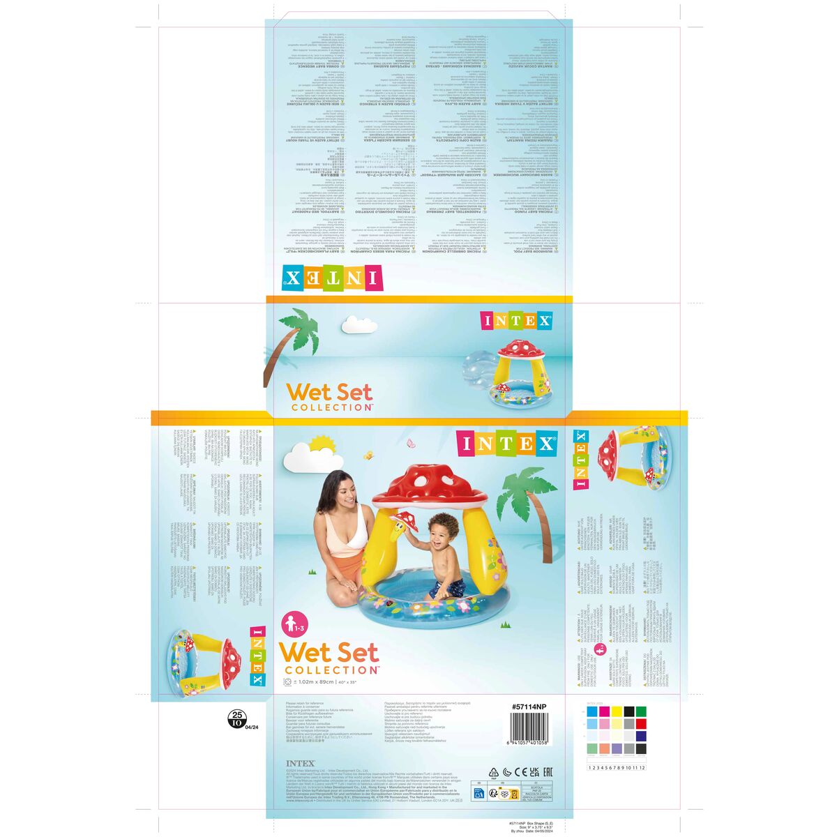 Inflatable Paddling Pool for Children Intex Mushrooms Awning 45 L 102 x 89 x 102 cm (6 Units)