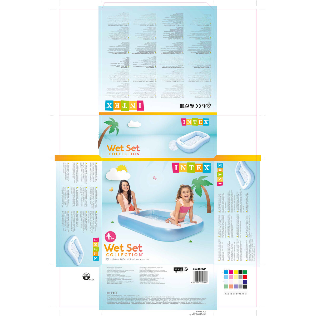 Inflatable Paddling Pool for Children Intex Rectangular Blue White 90 L 166 x 25 x 100 cm (6 Units)