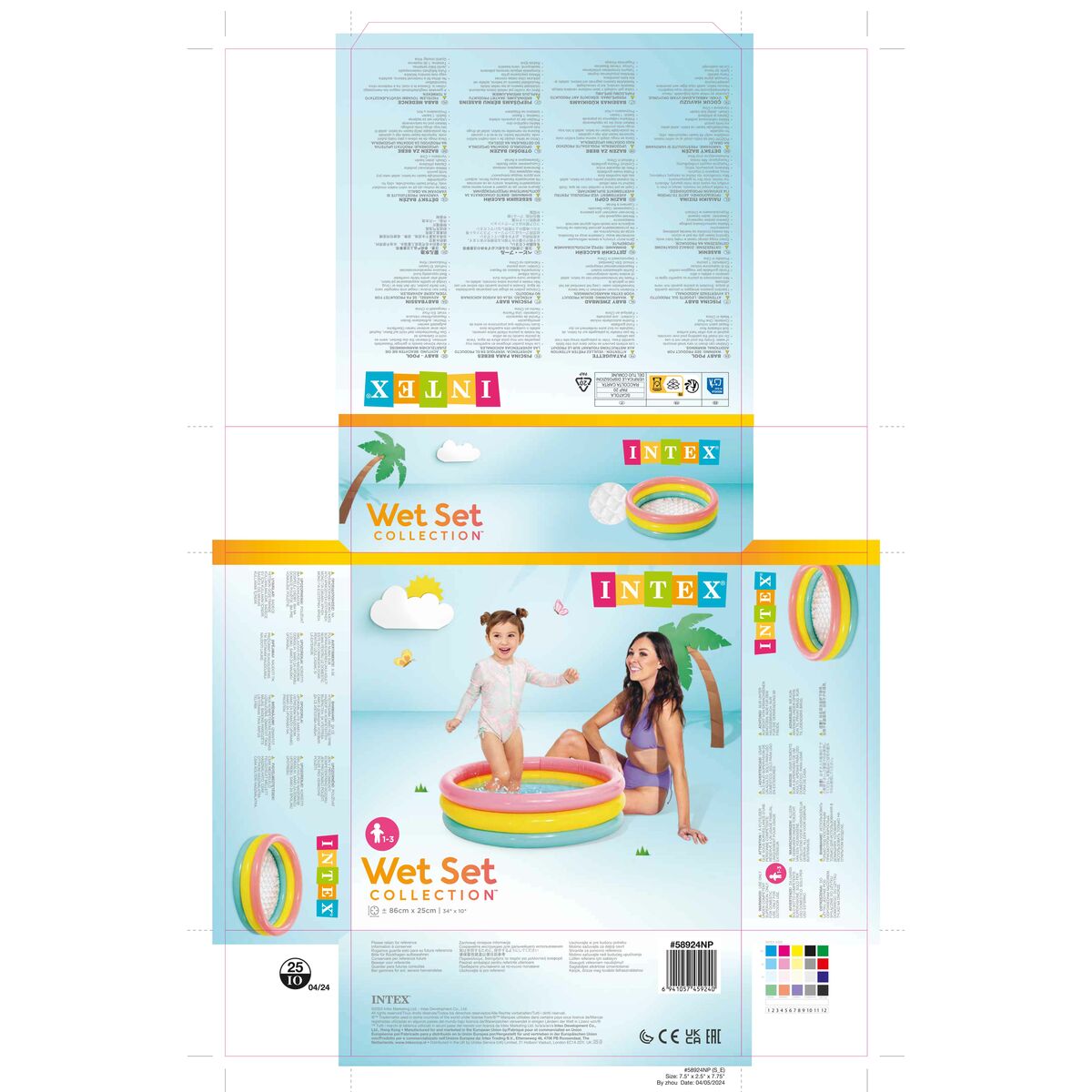 Inflatable Paddling Pool for Children Intex Sunset Rings 68 L 86 x 25 x 86 cm (6 Units)