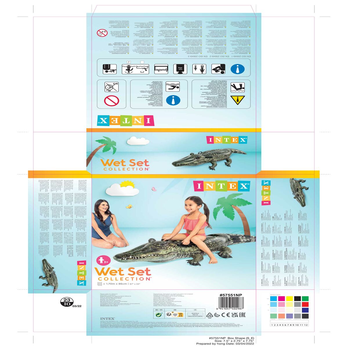Inflatable pool figure Intex Crocodile 86 x 20 x 170 cm (6 Units)