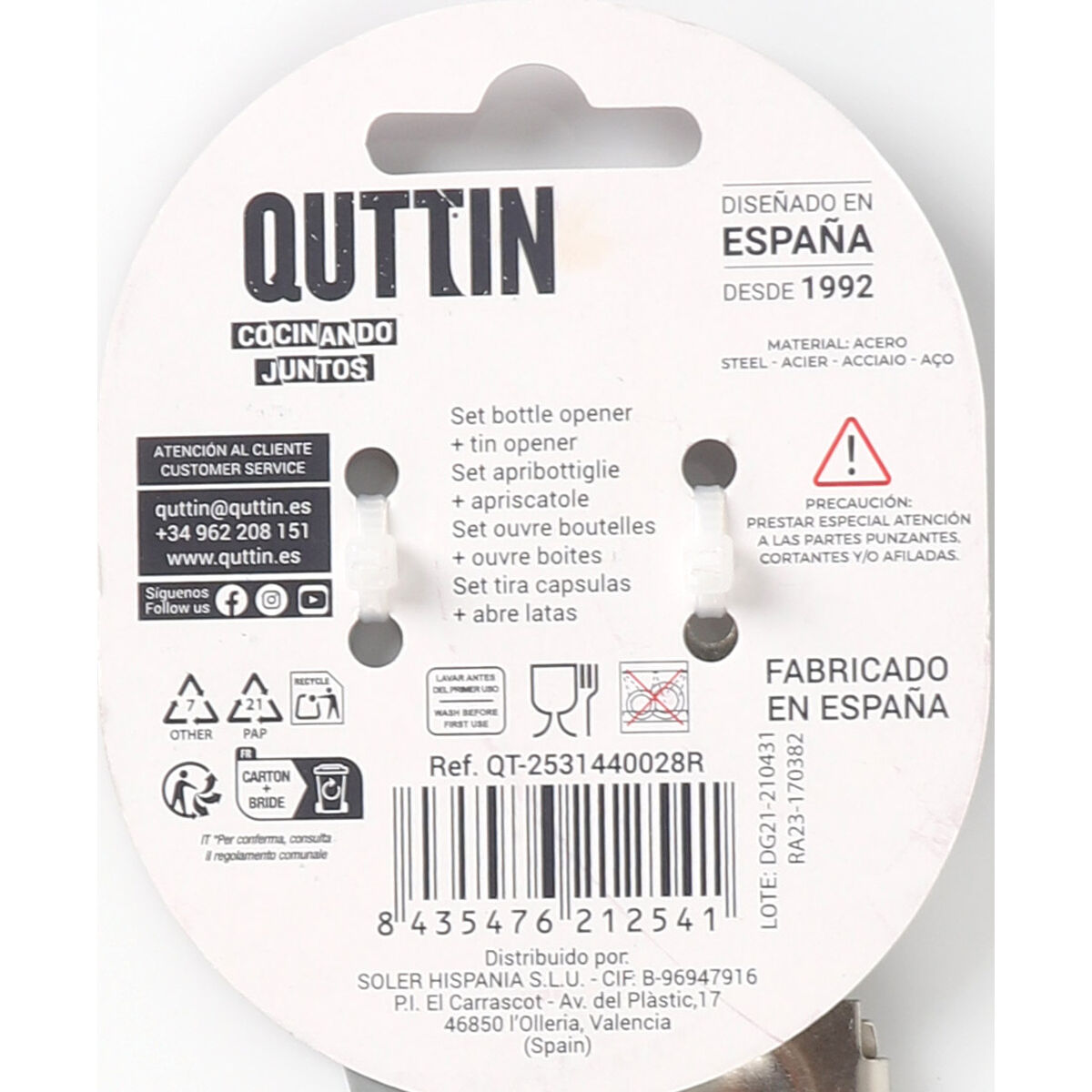 Can Opener Quttin Bottle opener Set 2 Pieces (24 Units)