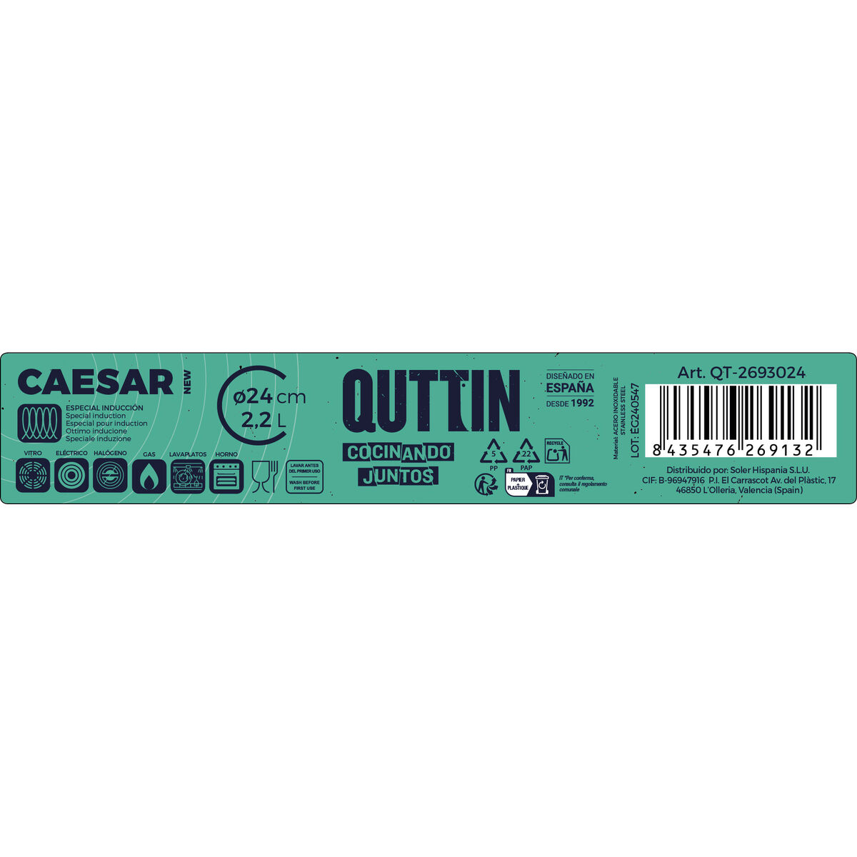 Casserole with glass lid Quttin 2,2 L (4 Units)