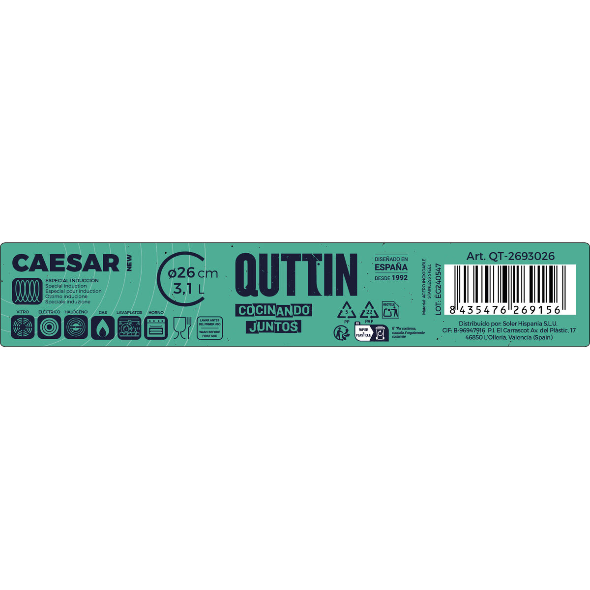 Casserole with glass lid Quttin 3,1 L (4 Units)