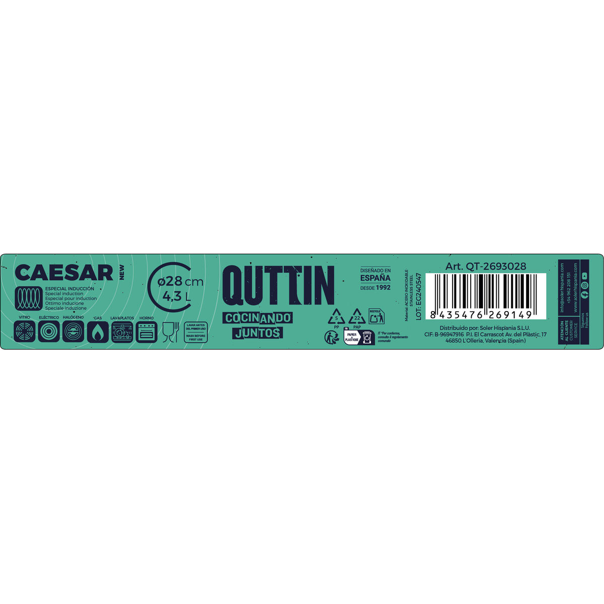 Casserole with glass lid Quttin 4,3 L (4 Units)