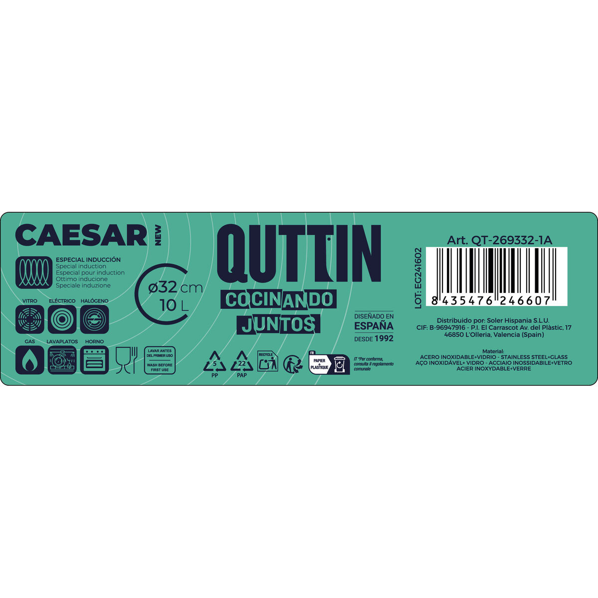 Casserole with glass lid Quttin Caesar Steel ø 32 x 12,5 cm (2 Units)